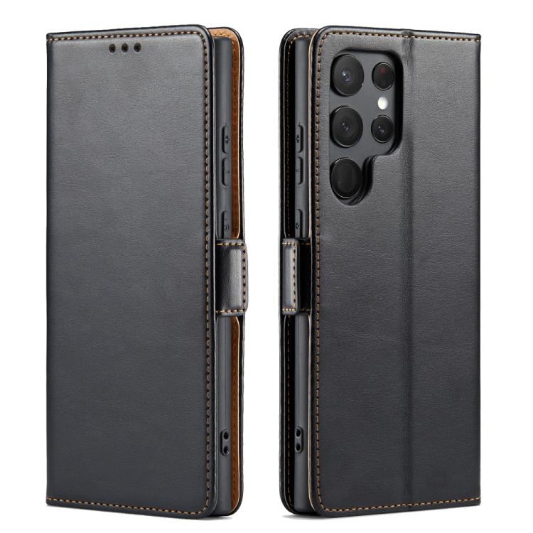 Fierre Shann PU Genuine Leather Texture Phone Case, For Samsung Galaxy S25 Ultra 5G