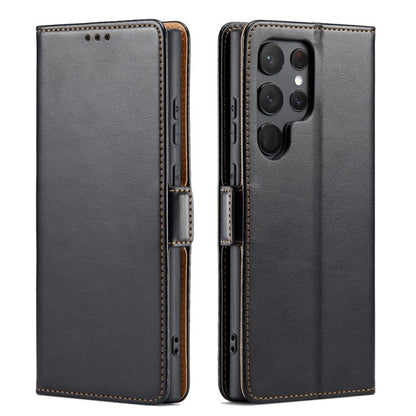 Fierre Shann PU Genuine Leather Texture Phone Case, For Samsung Galaxy S25 Ultra 5G