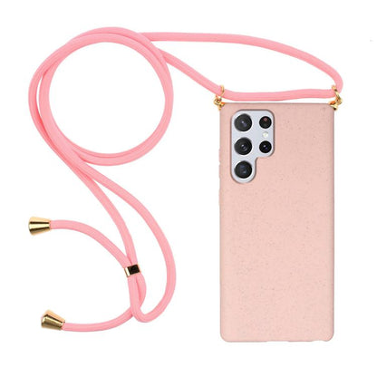 Wheat Straw Material Hybrid TPU Phone Case with Lanyard, For Samsung Galaxy S25 5G, For Samsung Galaxy S25+ 5G, For Samsung Galaxy S25 Ultra 5G