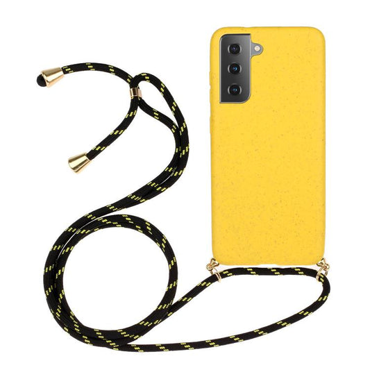 Wheat Straw Material Hybrid TPU Phone Case with Lanyard, For Samsung Galaxy S25 5G, For Samsung Galaxy S25+ 5G, For Samsung Galaxy S25 Ultra 5G