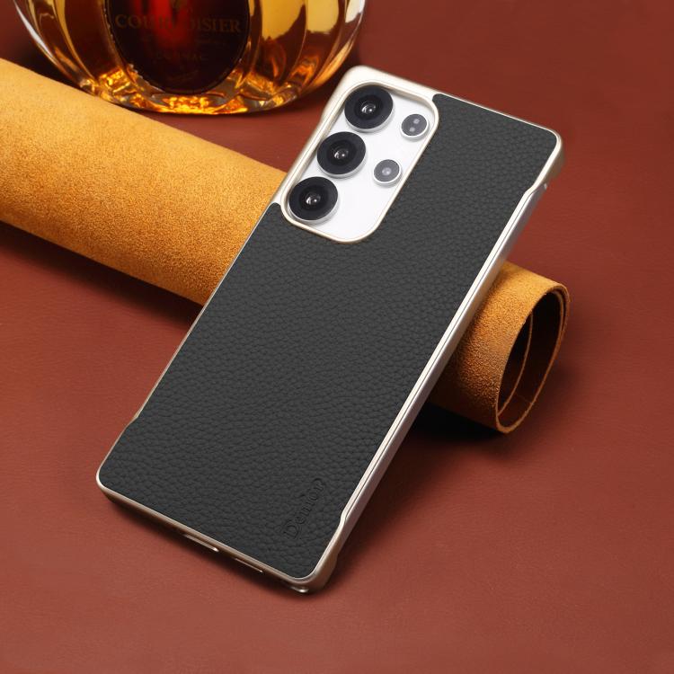 Denior A20 Genuine Leather Litchi Texture MagSafe Frameless Phone Case, For Samsung Galaxy S25 5G, For Samsung Galaxy S25+ 5G, For Samsung Galaxy S25 Ultra 5G