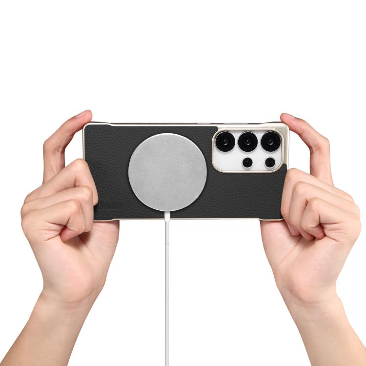 Denior A20 Genuine Leather Litchi Texture MagSafe Frameless Phone Case, For Samsung Galaxy S25 5G, For Samsung Galaxy S25+ 5G, For Samsung Galaxy S25 Ultra 5G