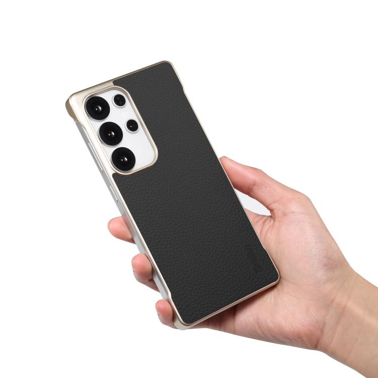 Denior A20 Genuine Leather Litchi Texture MagSafe Frameless Phone Case, For Samsung Galaxy S25 5G, For Samsung Galaxy S25+ 5G, For Samsung Galaxy S25 Ultra 5G