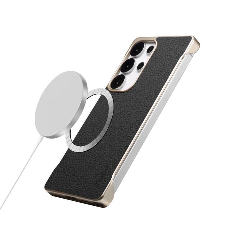 Denior A20 Genuine Leather Litchi Texture MagSafe Frameless Phone Case, For Samsung Galaxy S25 5G, For Samsung Galaxy S25+ 5G, For Samsung Galaxy S25 Ultra 5G