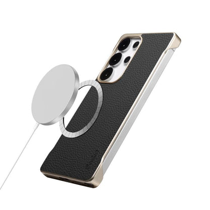 Denior A20 Genuine Leather Litchi Texture MagSafe Frameless Phone Case, For Samsung Galaxy S25 5G, For Samsung Galaxy S25+ 5G, For Samsung Galaxy S25 Ultra 5G