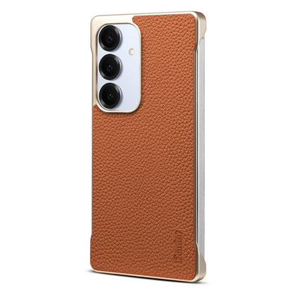 Denior A20 Genuine Leather Litchi Texture MagSafe Frameless Phone Case, For Samsung Galaxy S25 5G, For Samsung Galaxy S25+ 5G, For Samsung Galaxy S25 Ultra 5G