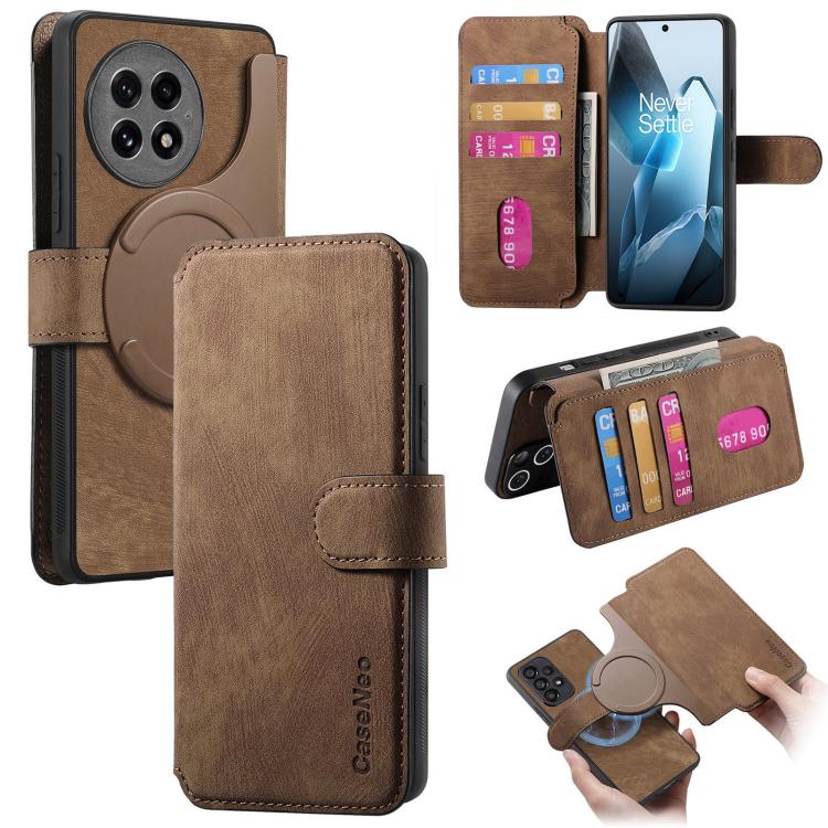CaseNeo MagSafe RFID Anti-theft Retro Leather Phone Case, For OnePlus 13, For OnePlus 12