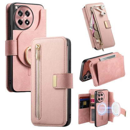 Ring Zipper Wallet RFID Blocking MagSafe Leather Phone Case, For OnePlus 12R  5G / Ace 3