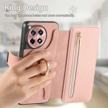 Ring Zipper Wallet RFID Blocking MagSafe Leather Phone Case, For OnePlus 12R  5G / Ace 3