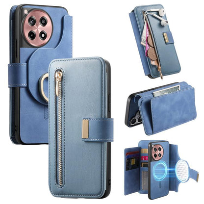 Ring Zipper Wallet RFID Blocking MagSafe Leather Phone Case, For OnePlus 12R  5G / Ace 3