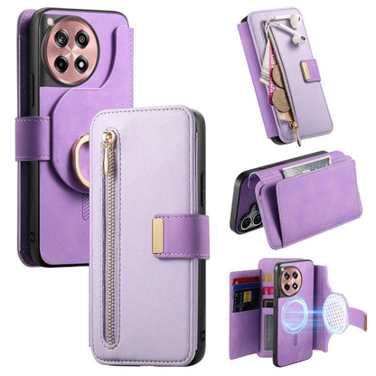 Ring Zipper Wallet RFID Blocking MagSafe Leather Phone Case, For OnePlus 12R  5G / Ace 3