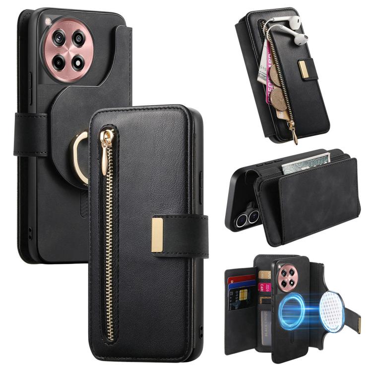 Ring Zipper Wallet RFID Blocking MagSafe Leather Phone Case, For OnePlus 12R  5G / Ace 3
