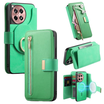 Ring Zipper Wallet RFID Blocking MagSafe Leather Phone Case, For OnePlus 12R  5G / Ace 3