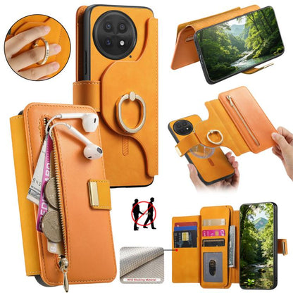 Ring Zipper Wallet RFID Blocking MagSafe Leather Phone Case, For OnePlus 15T, For OnePlus Ace 5 / 5 Pro, For OnePlus 13