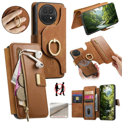 Ring Zipper Wallet RFID Blocking MagSafe Leather Phone Case, For OnePlus 15T, For OnePlus Ace 5 / 5 Pro, For OnePlus 13