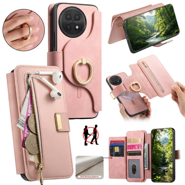 Ring Zipper Wallet RFID Blocking MagSafe Leather Phone Case, For OnePlus 15T, For OnePlus Ace 5 / 5 Pro, For OnePlus 13