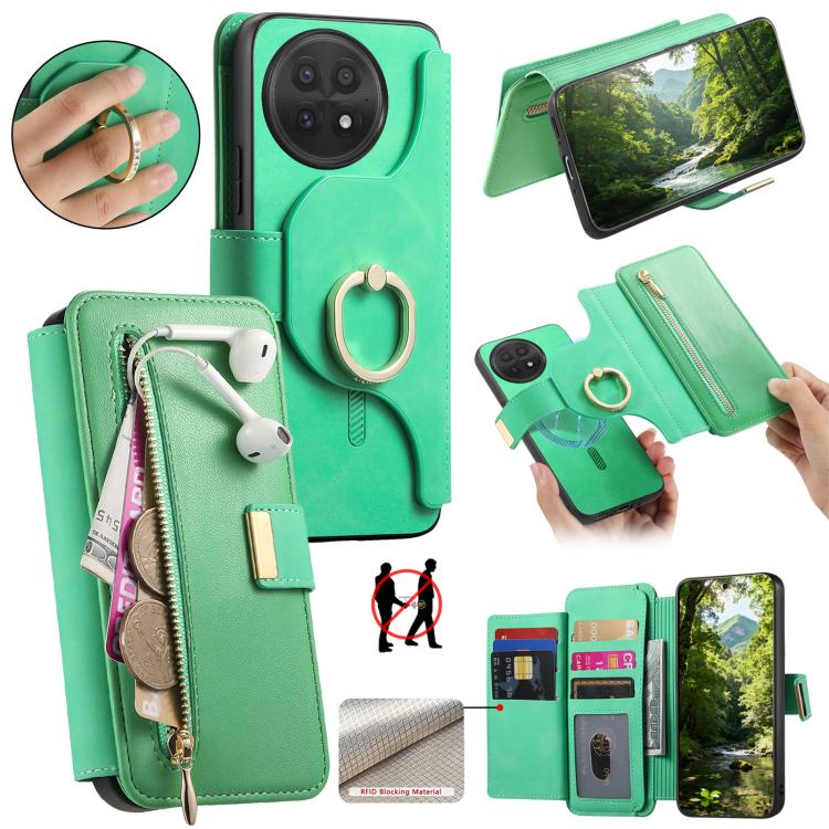 Ring Zipper Wallet RFID Blocking MagSafe Leather Phone Case, For OnePlus 15T, For OnePlus Ace 5 / 5 Pro, For OnePlus 13