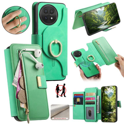 Ring Zipper Wallet RFID Blocking MagSafe Leather Phone Case, For OnePlus 15T, For OnePlus Ace 5 / 5 Pro, For OnePlus 13