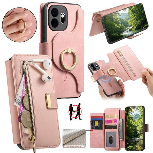 Ring Zipper Wallet RFID Blocking MagSafe Leather Phone Case, For OnePlus 15T, For OnePlus Ace 5 / 5 Pro, For OnePlus 13