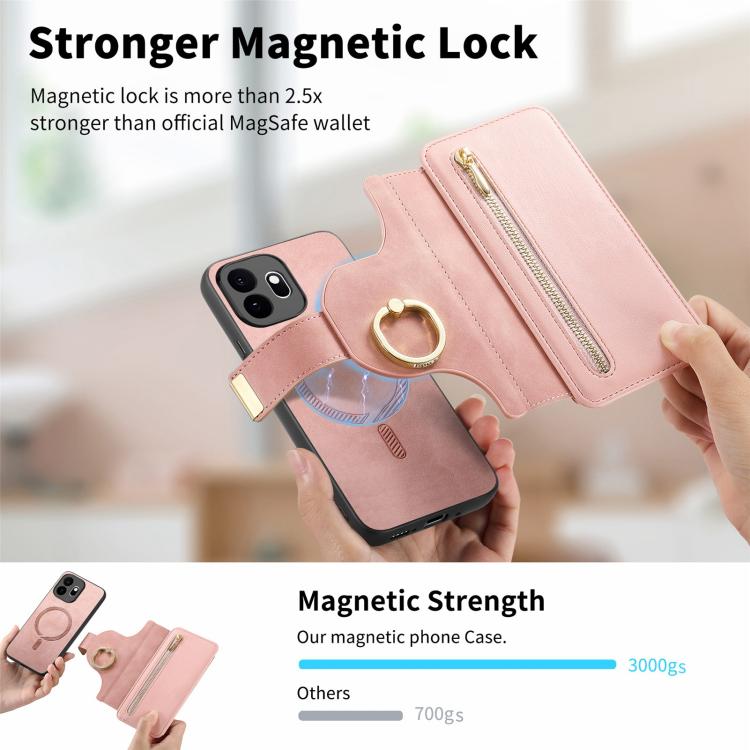 Ring Zipper Wallet RFID Blocking MagSafe Leather Phone Case, For OnePlus 15T, For OnePlus Ace 5 / 5 Pro, For OnePlus 13