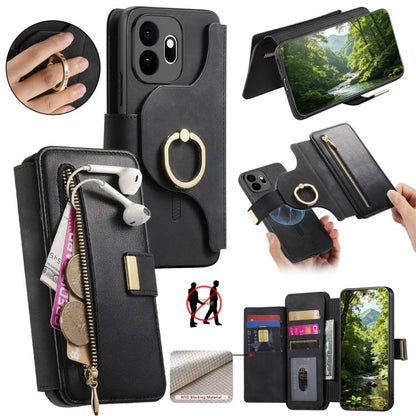 Ring Zipper Wallet RFID Blocking MagSafe Leather Phone Case, For OnePlus 15T, For OnePlus Ace 5 / 5 Pro, For OnePlus 13