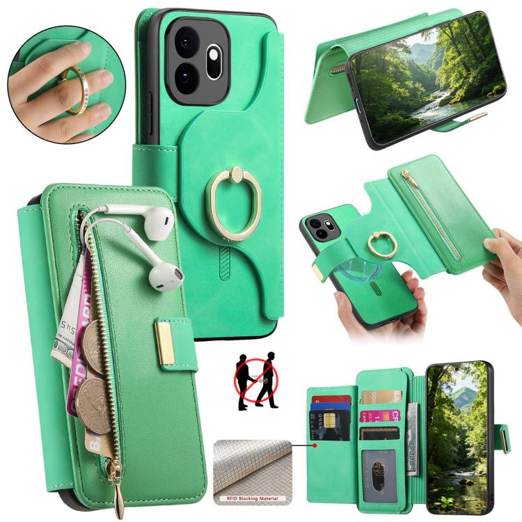 Ring Zipper Wallet RFID Blocking MagSafe Leather Phone Case, For OnePlus 15T, For OnePlus Ace 5 / 5 Pro, For OnePlus 13