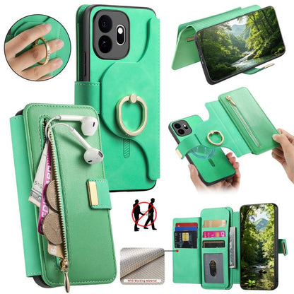 Ring Zipper Wallet RFID Blocking MagSafe Leather Phone Case, For OnePlus 15T, For OnePlus Ace 5 / 5 Pro, For OnePlus 13
