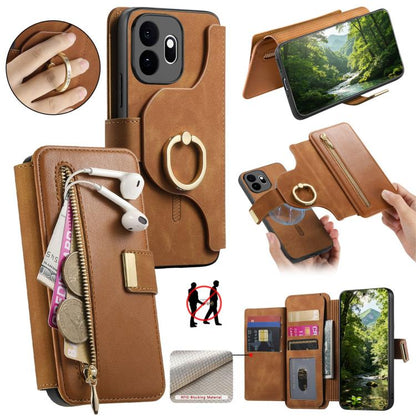Ring Zipper Wallet RFID Blocking MagSafe Leather Phone Case, For OnePlus 15T, For OnePlus Ace 5 / 5 Pro, For OnePlus 13