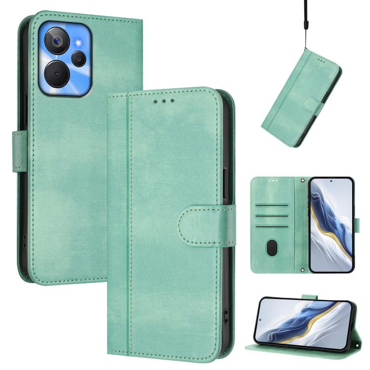 Line Splicing Buckle Retro Leather Phone Case, For Realme C33 2023 / 2022, For Realme 10T 5G / 10s 5G / 9i 5G Indian, For Realme GT3 5G / GT Neo 5 240W
