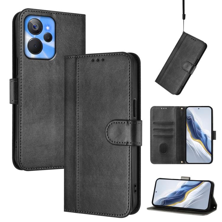 Line Splicing Buckle Retro Leather Phone Case, For Realme C33 2023 / 2022, For Realme 10T 5G / 10s 5G / 9i 5G Indian, For Realme GT3 5G / GT Neo 5 240W