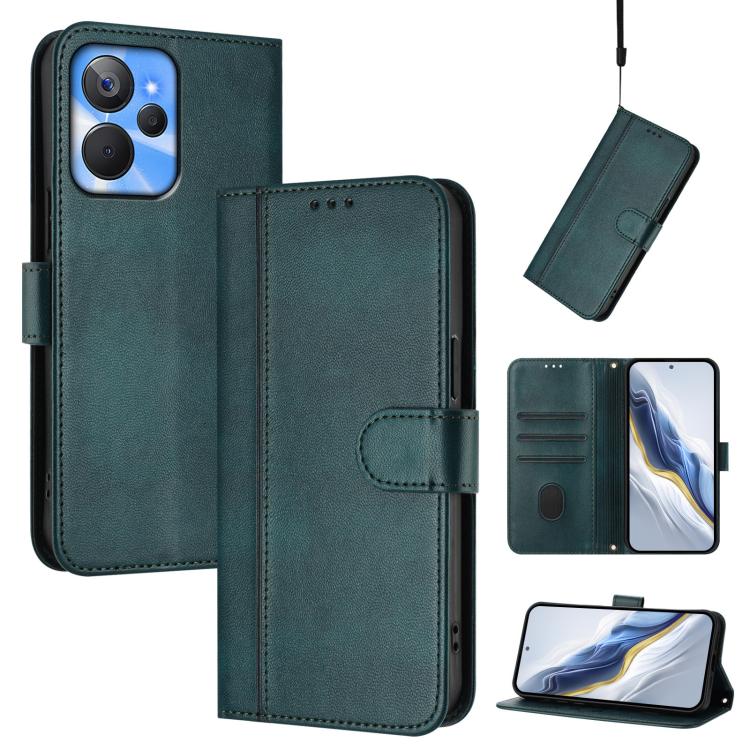 Line Splicing Buckle Retro Leather Phone Case, For Realme C33 2023 / 2022, For Realme 10T 5G / 10s 5G / 9i 5G Indian, For Realme GT3 5G / GT Neo 5 240W