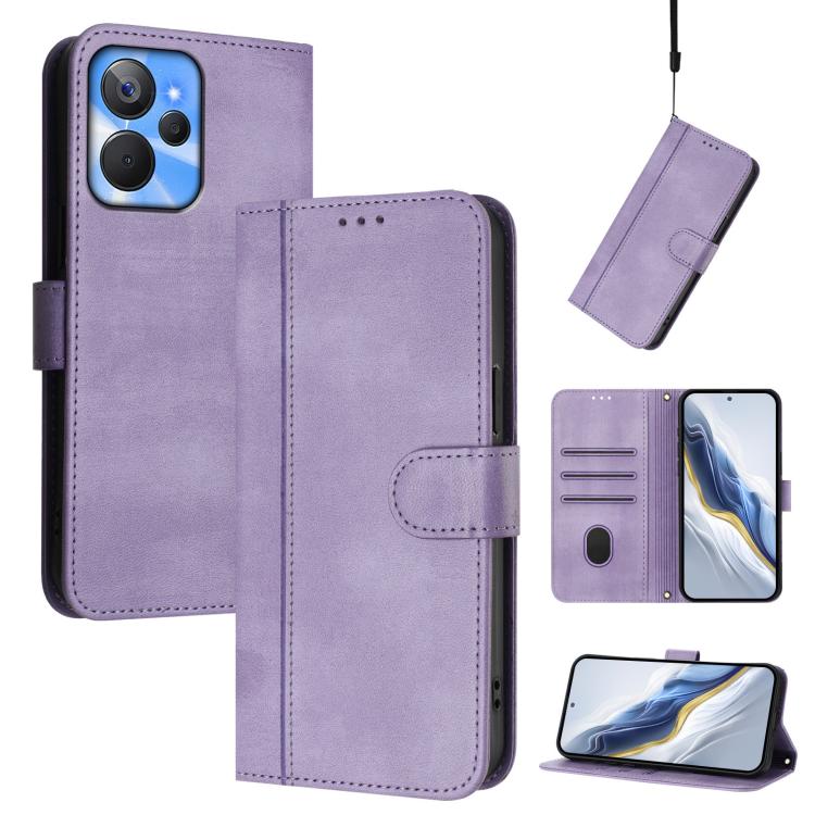 Line Splicing Buckle Retro Leather Phone Case, For Realme C33 2023 / 2022, For Realme 10T 5G / 10s 5G / 9i 5G Indian, For Realme GT3 5G / GT Neo 5 240W