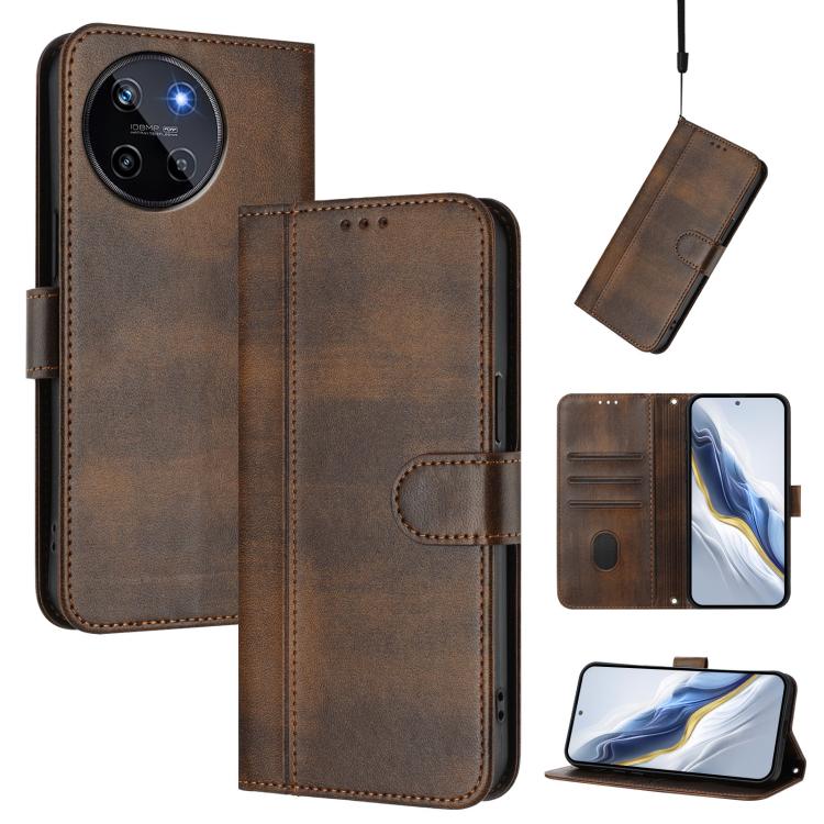 Line Splicing Buckle Retro Leather Phone Case, For Realme 11 5G Global / C67 5G India, For Realme 11 4G Global, For Realme GT5 240W / GT5
