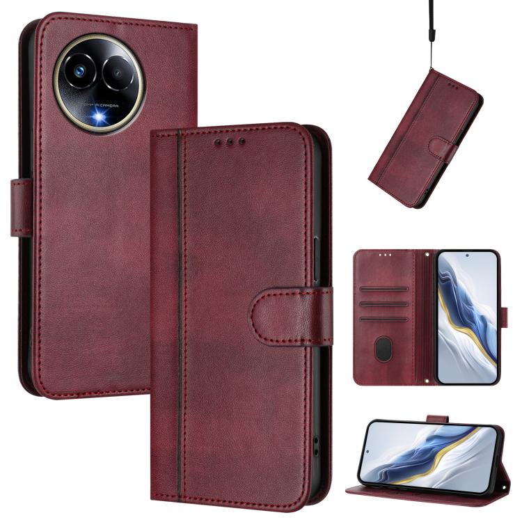 Line Splicing Buckle Retro Leather Phone Case, For Realme 11 5G Global / C67 5G India, For Realme 11 4G Global, For Realme GT5 240W / GT5