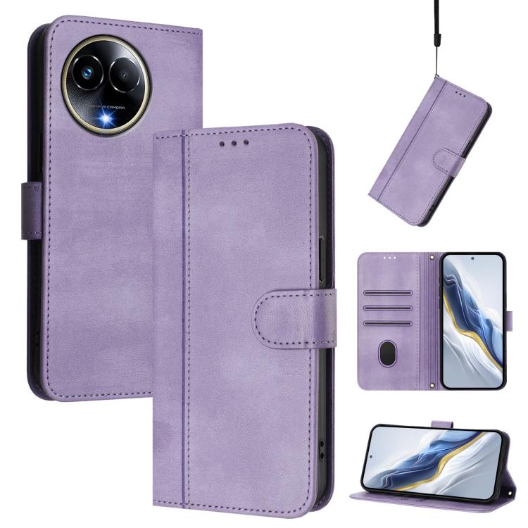 Line Splicing Buckle Retro Leather Phone Case, For Realme 11 5G Global / C67 5G India, For Realme 11 4G Global, For Realme GT5 240W / GT5