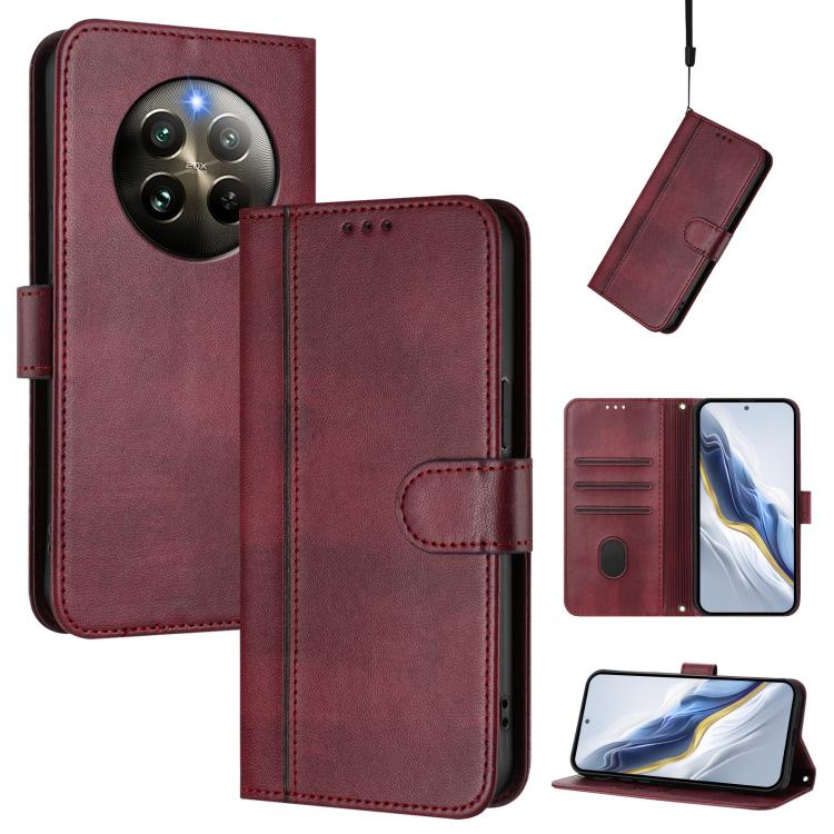 Line Splicing Buckle Retro Leather Phone Case, For Realme 13 4G / 12 4G / P1 5G Global, For Realme C61 4G / C63 4G Global, For Realme 13+ 5G Global