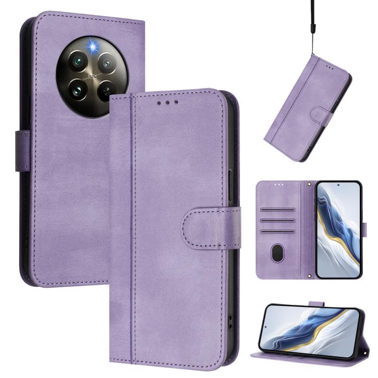 Line Splicing Buckle Retro Leather Phone Case, For Realme 13 4G / 12 4G / P1 5G Global, For Realme C61 4G / C63 4G Global, For Realme 13+ 5G Global