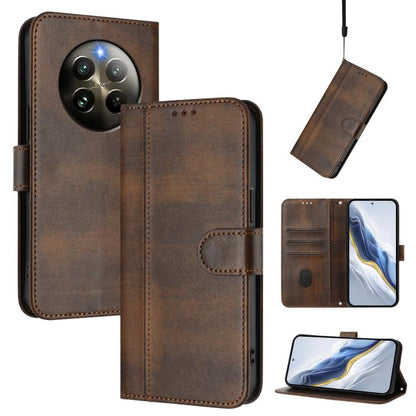 Line Splicing Buckle Retro Leather Phone Case, For Realme 13 4G / 12 4G / P1 5G Global, For Realme C61 4G / C63 4G Global, For Realme 13+ 5G Global