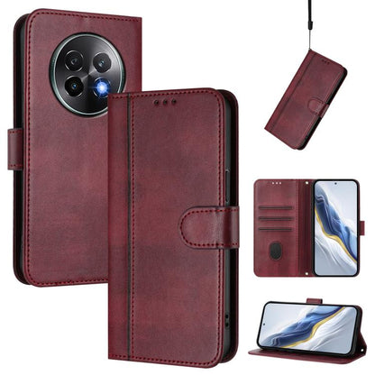 Line Splicing Buckle Retro Leather Phone Case, For Realme 13 4G / 12 4G / P1 5G Global, For Realme C61 4G / C63 4G Global, For Realme 13+ 5G Global