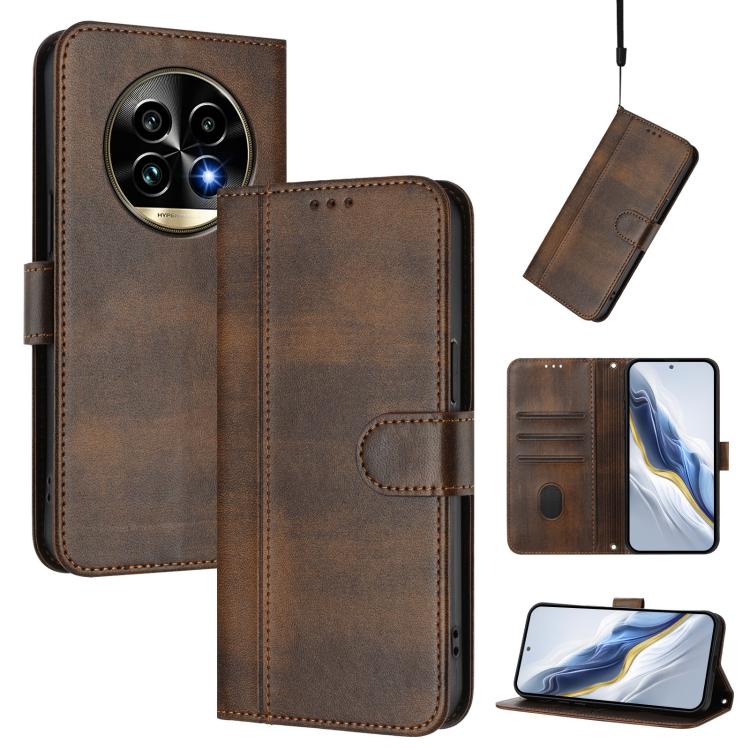 Line Splicing Buckle Retro Leather Phone Case, For Realme 13 Pro 5G / 13 Pro+ 5G Global, For Realme Note 60 4G Global / C61 4G India, For Realme GT 6 5G / GT 6T 5G Global