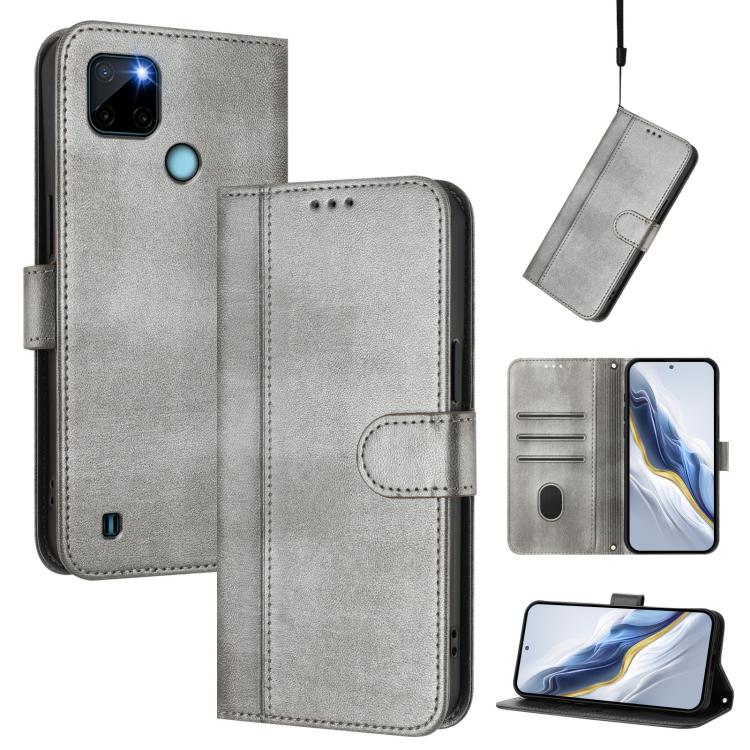 Line Splicing Buckle Retro Leather Phone Case, For Realme C21Y, For Realme C25 / C15 / C12 / C25s, For Realme GT 5G / GT Neo 5G