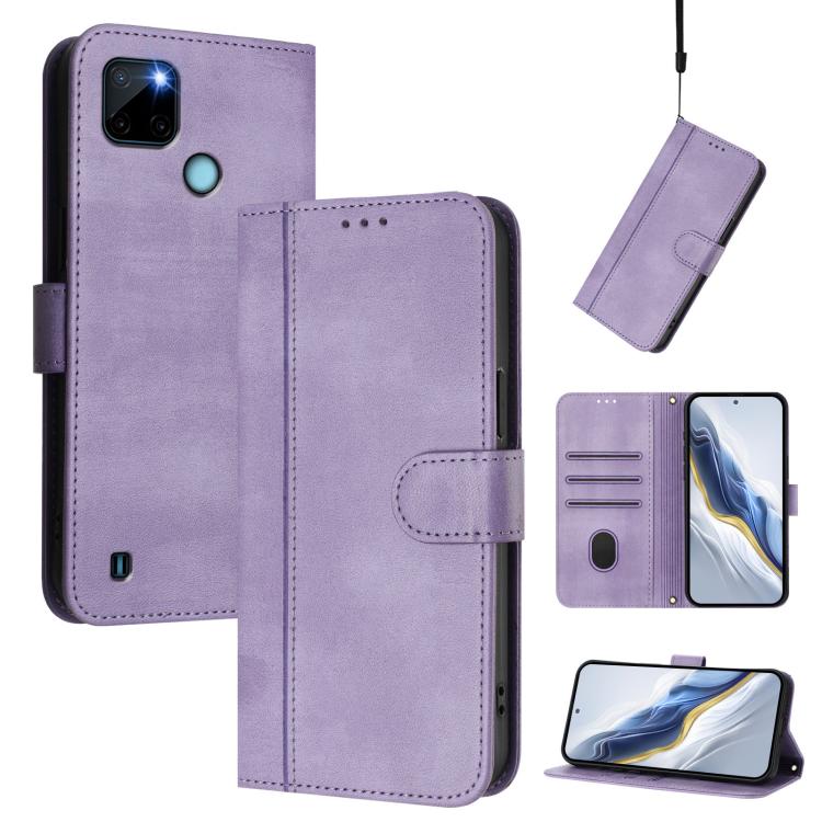 Line Splicing Buckle Retro Leather Phone Case, For Realme C21Y, For Realme C25 / C15 / C12 / C25s, For Realme GT 5G / GT Neo 5G