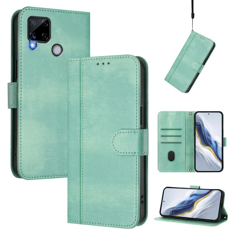 Line Splicing Buckle Retro Leather Phone Case, For Realme C21Y, For Realme C25 / C15 / C12 / C25s, For Realme GT 5G / GT Neo 5G
