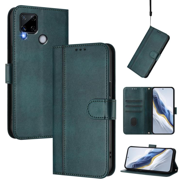 Line Splicing Buckle Retro Leather Phone Case, For Realme C21Y, For Realme C25 / C15 / C12 / C25s, For Realme GT 5G / GT Neo 5G