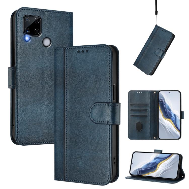 Line Splicing Buckle Retro Leather Phone Case, For Realme C21Y, For Realme C25 / C15 / C12 / C25s, For Realme GT 5G / GT Neo 5G
