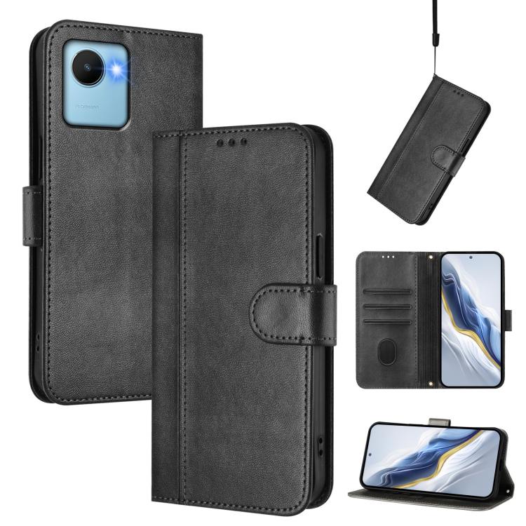 Line Splicing Buckle Retro Leather Phone Case, For Realme C30 4G / C30s / Narzo 50i Prime, For Realme GT Neo 3T, For Realme 9 Pro+ 5G / 9 4G Global