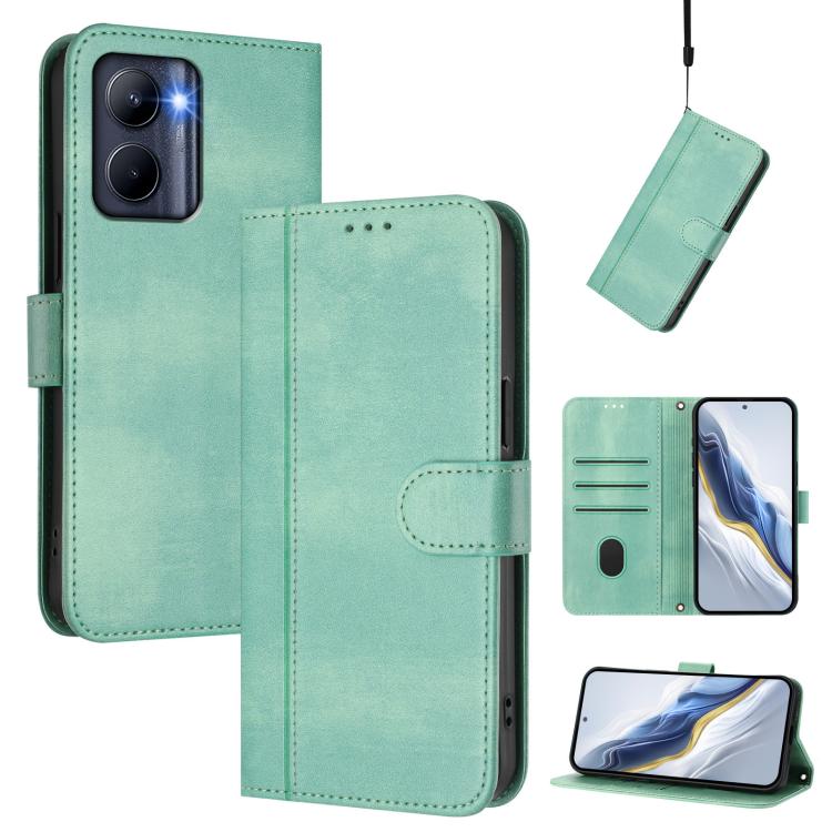 Line Splicing Buckle Retro Leather Phone Case, For Realme C33 2023 / 2022, For Realme 10T 5G / 10s 5G / 9i 5G Indian, For Realme GT3 5G / GT Neo 5 240W