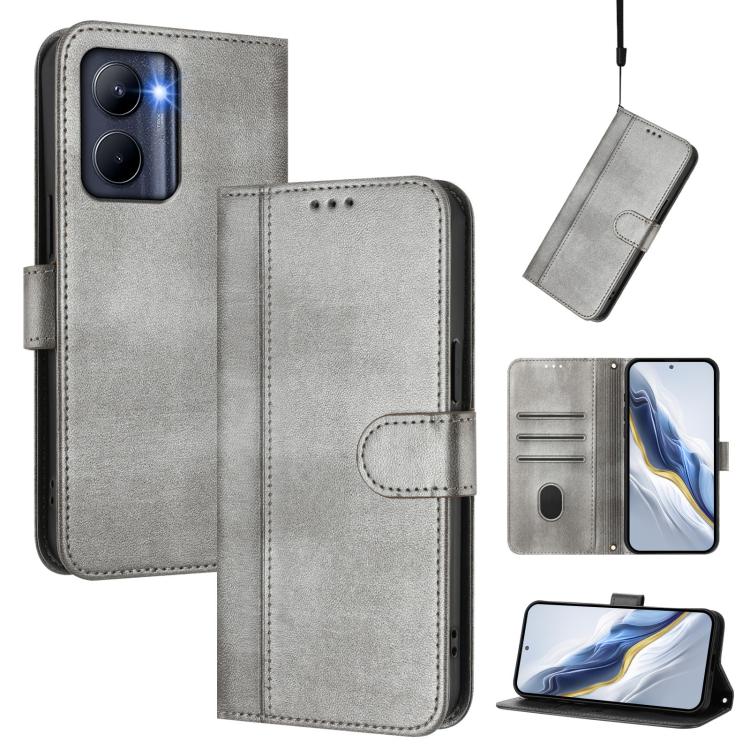 Line Splicing Buckle Retro Leather Phone Case, For Realme C33 2023 / 2022, For Realme 10T 5G / 10s 5G / 9i 5G Indian, For Realme GT3 5G / GT Neo 5 240W
