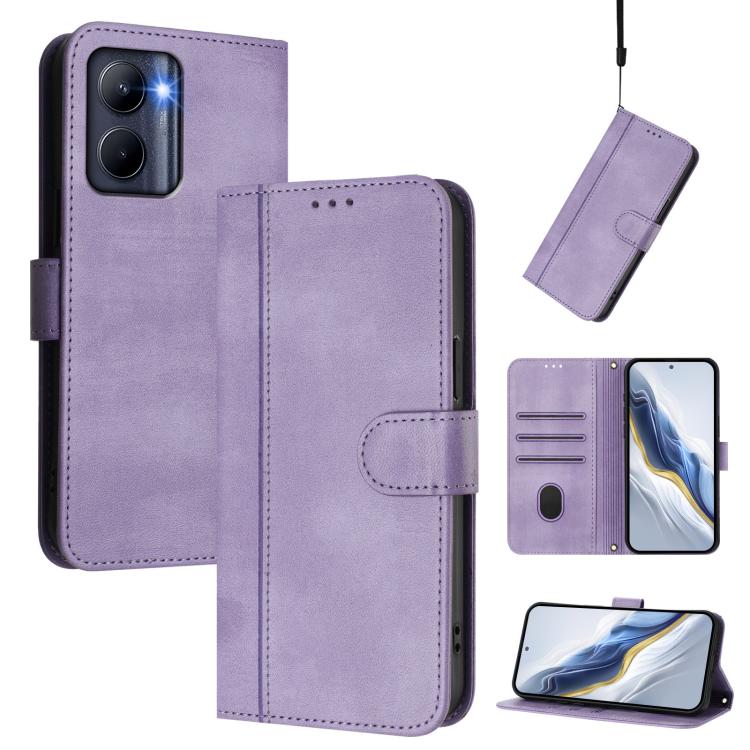 Line Splicing Buckle Retro Leather Phone Case, For Realme C33 2023 / 2022, For Realme 10T 5G / 10s 5G / 9i 5G Indian, For Realme GT3 5G / GT Neo 5 240W
