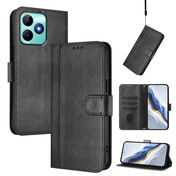 Line Splicing Buckle Retro Leather Phone Case, For Realme C67 4G / 12 Lite 4G Global, For Realme 12 Pro 5G / 12 Pro+ 5G Global, For Realme C53 4G Global / C51 4G